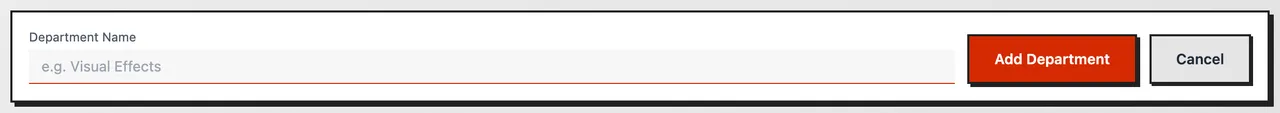 The Add Department form with a Department Name field