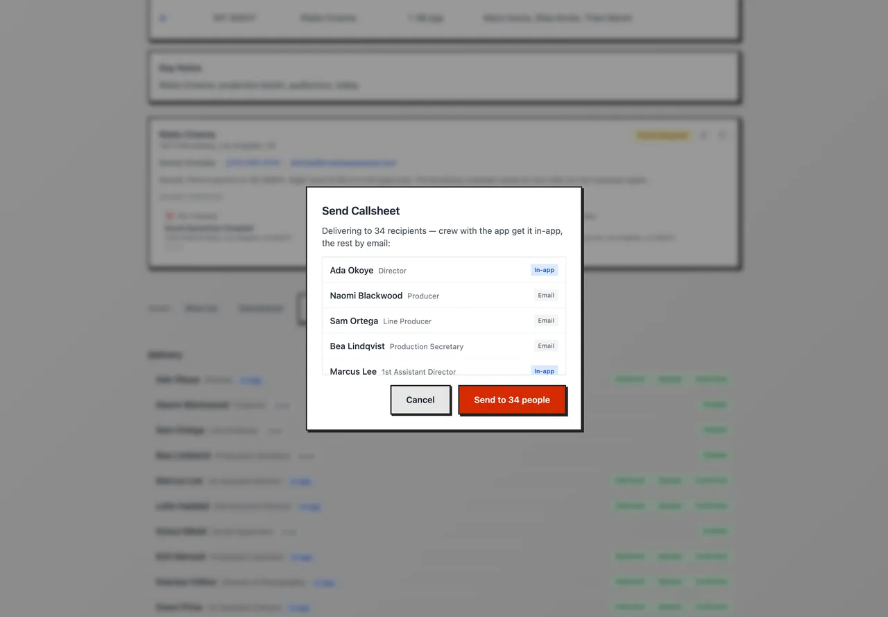 Send Callsheet, with a tag on each person
