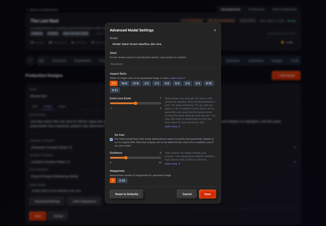 The Advanced Model Settings window, waiting for a model to be picked