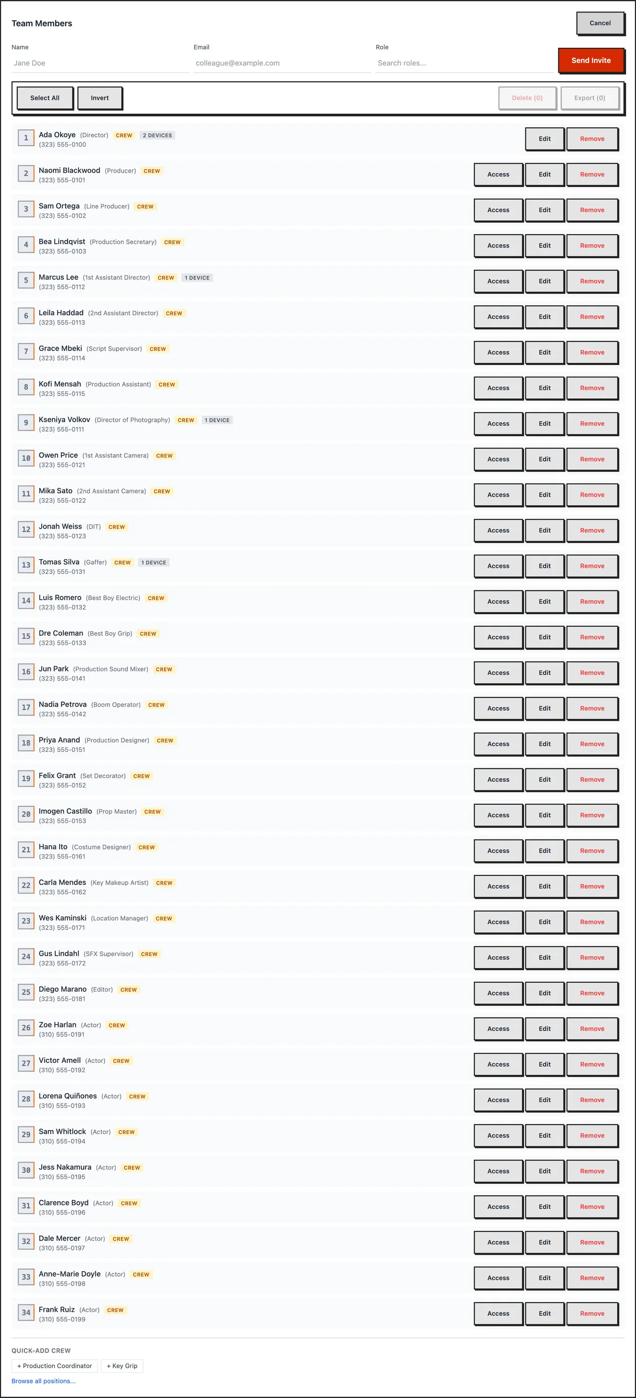 Select mode with Select All, Invert, Delete and Export