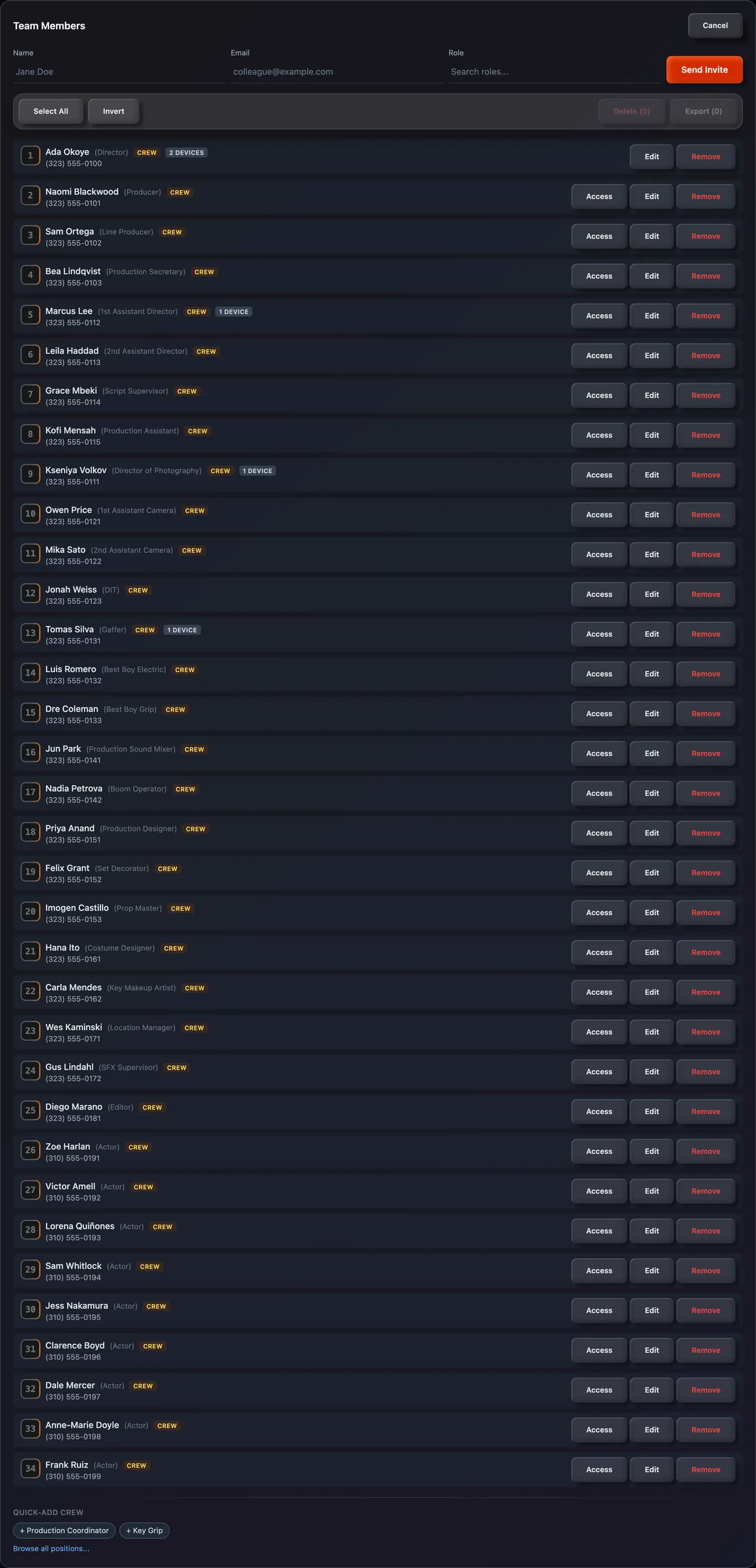 Select mode with Select All, Invert, Delete and Export